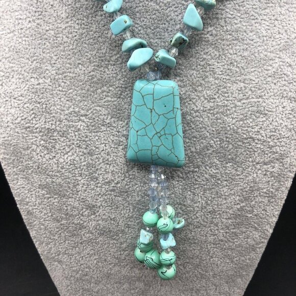 Turquoise Double Strand Chunky Necklace 66 Grams Pendant Dangle 18 Inches Hawaii - Picture 9 of 11